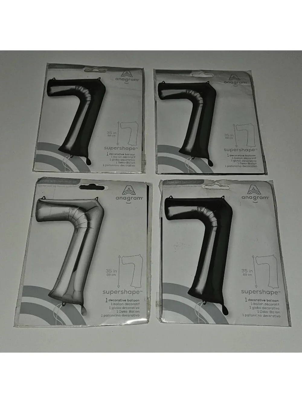 NEW 4 Foil Balloon Lot Black Silver Party Supplies Number 7 Super Shape 35